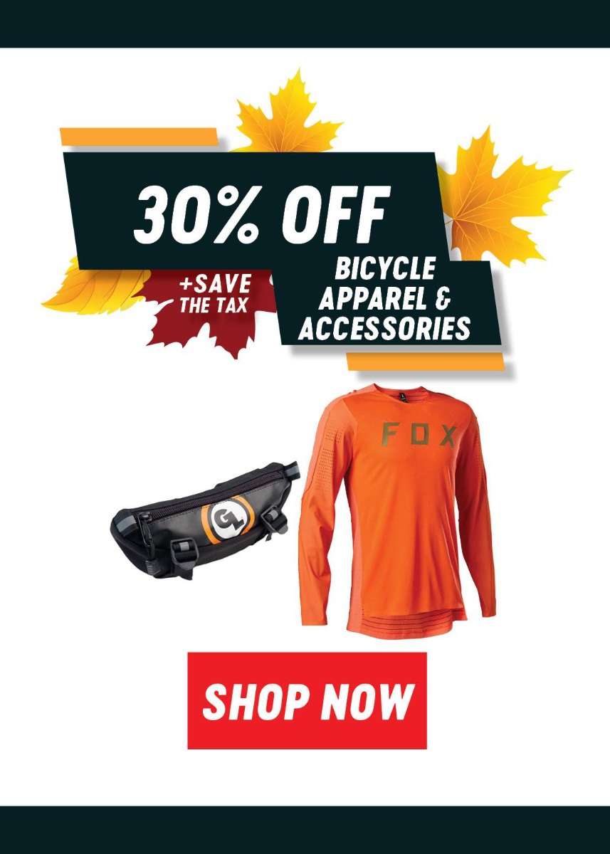 30% off Bicycle Apparel & Accessories